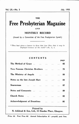 Free Presbyterian Magazine and MONTHLY RECORD (Issued by a Committee of the Free Presbyterian Synod.)