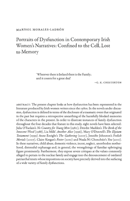 Portraits Ofdysfunction in Contemporary Irish Women's Narratives: Confinedto the Cell, Lost Tomemory