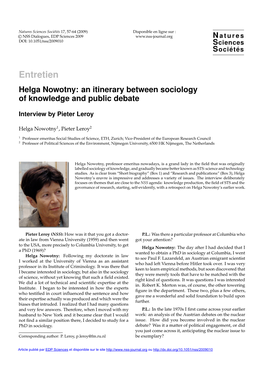 Helga Nowotny: an Itinerary Between Sociology of Knowledge and Public Debate