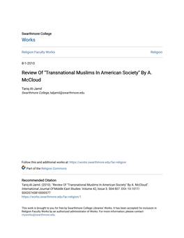 Review of "Transnational Muslims in American Society" by A. Mccloud