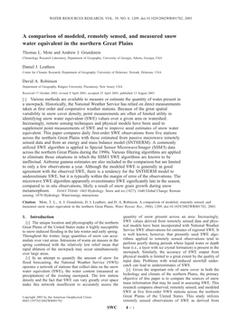 A Comparison of Modeled, Remotely Sensed, and Measured Snow Water Equivalent in the Northern Great Plains Thomas L