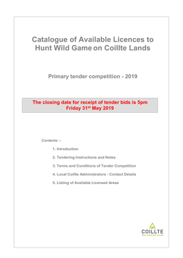 Catalogue of Available Licences to Hunt Wild Gameon Coillte Lands