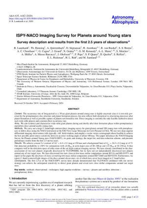 ISPY-NACO Imaging Survey for Planets Around Young Stars Survey Description and Results from the ﬁrst 2.5 Years of Observations? R