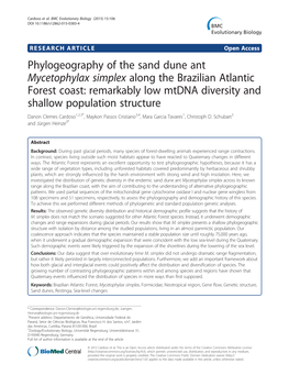 Phylogeography of the Sand Dune Ant Mycetophylax Simplex Along The