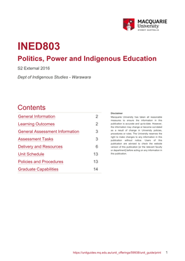 INED803 Politics, Power and Indigenous Education S2 External 2016