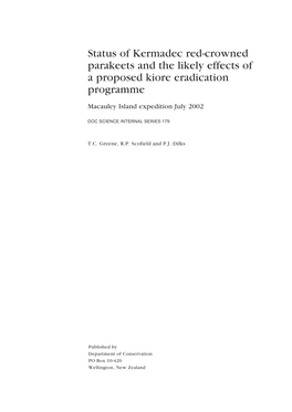 Status of Kermadec Red-Crowned Parakeets and the Likely Effects of a Proposed Kiore Eradication Programme