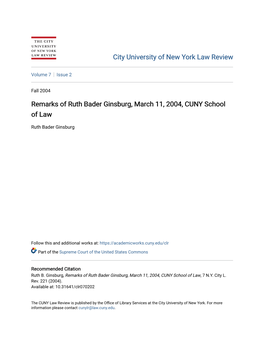 Remarks of Ruth Bader Ginsburg, March 11, 2004, CUNY School of Law