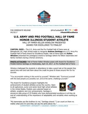 U.S. Army and Pro Football Hall of Fame Honor Illinois Student-Athlete Hall of Famer Kellen Winslow Presented Award for Excellence to Finalist