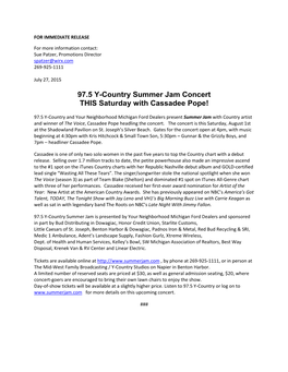 97.5 Y-Country Summer Jam Concert THIS Saturday with Cassadee Pope!