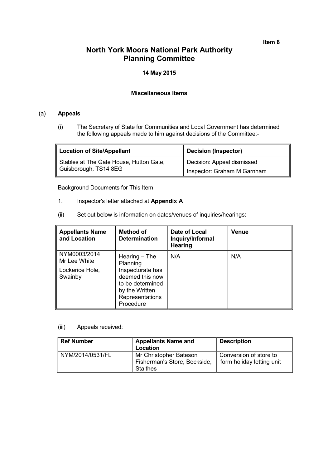 North York Moors National Park Authority Planning Committee