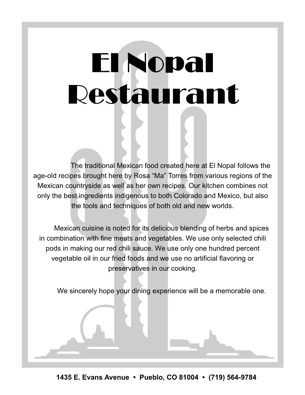 El Nopal - Dinner Menu.Pdf