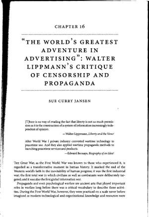 Walter Lippmann's Critique of Censorship and Propaganda