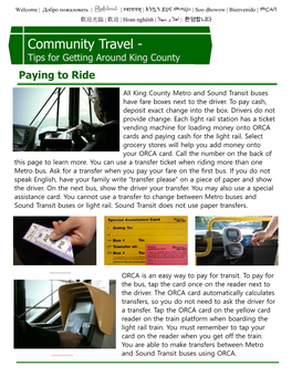 Community Travel - Tips for Getting Around King County Paying to Ride