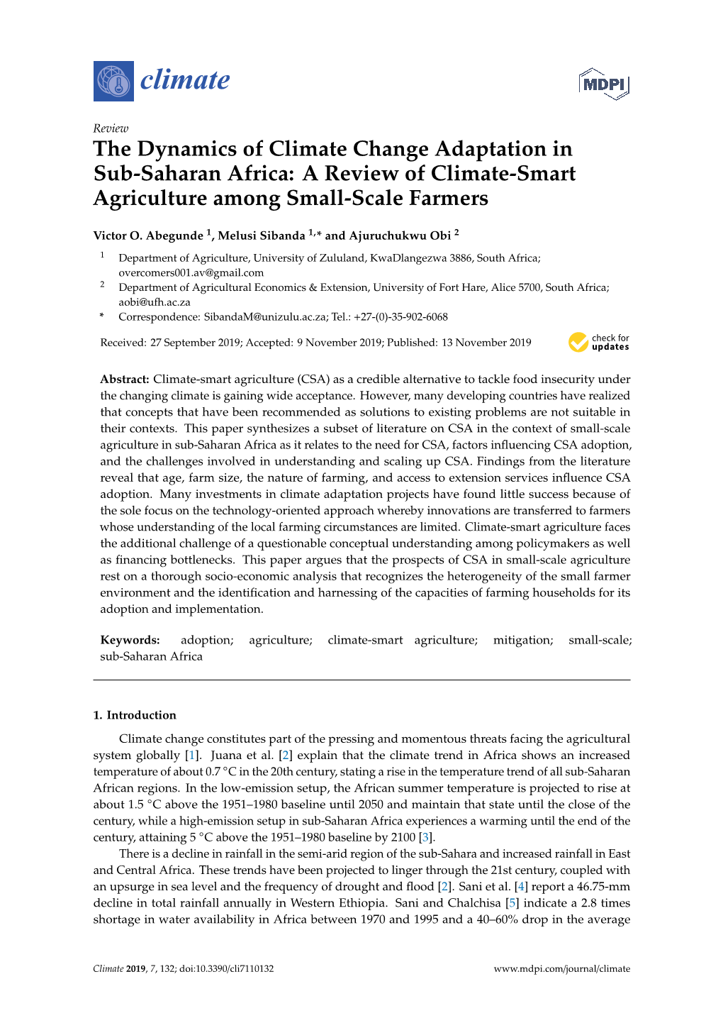 The Dynamics of Climate Change Adaptation in Sub-Saharan Africa: a Review of Climate-Smart Agriculture Among Small-Scale Farmers