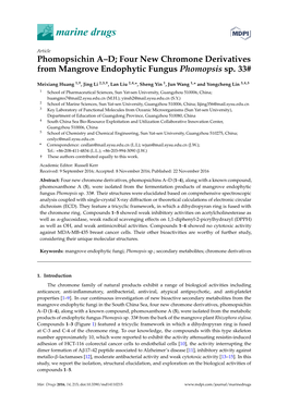 Four New Chromone Derivatives from Mangrove Endophytic Fungus Phomopsis Sp