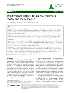 Zingiberaceae Extracts for Pain: a Systematic Review and Meta-Analysis Shaheen E
