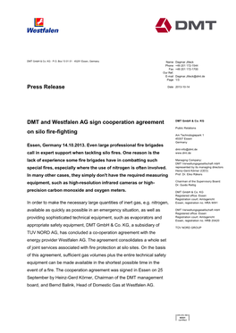 DMT and Westfalen AG Sign Cooperation Agreement on Silo Fire