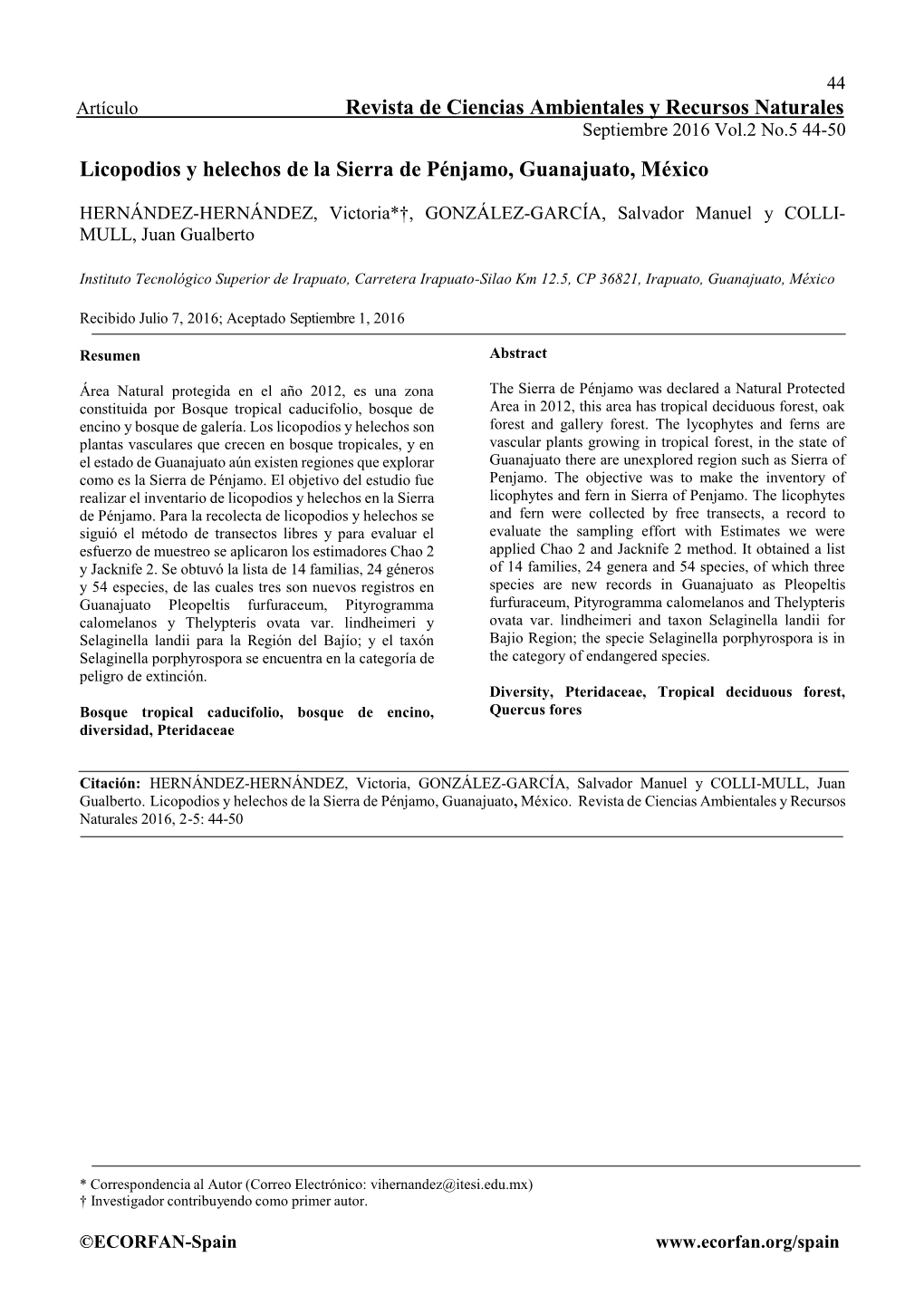 Revista De Ciencias Ambientales Y Recursos Naturales Licopodios Y