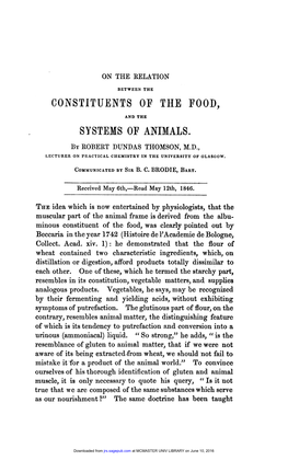 Constituents of the Food, Systems of Animals