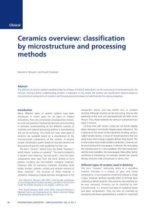 Ceramics Overview: Classification by Microstructure and Processing Methods