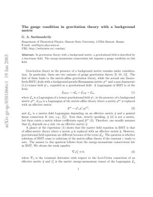 The Gauge Condition in Gravitation Theory with a Background Metric