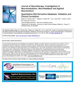 (2003) Quantitative EEG Normative Databases: Validation