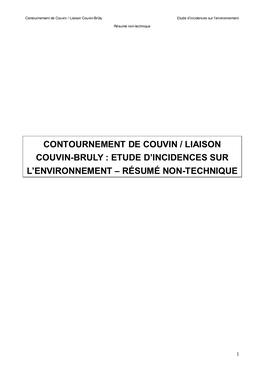 Contournement De Couvin / Liaison Couvin-Bruly : Etude D'incidences Sur L'environnement – Résumé Non-Technique