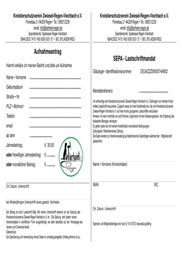 Mitgliedschaftsantrag Für Den Tierschutzverein Zwiesel-Regen-Viechtach