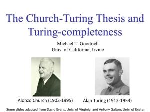 The Church-Turing Thesis and Turing-Completeness Michael T
