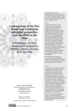 Leishmaniases of the New World from a Historical and Global Perspective, from the 1930S to the 1960S