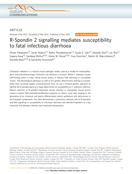 R-Spondin 2 Signalling Mediates Susceptibility to Fatal Infectious Diarrhoea