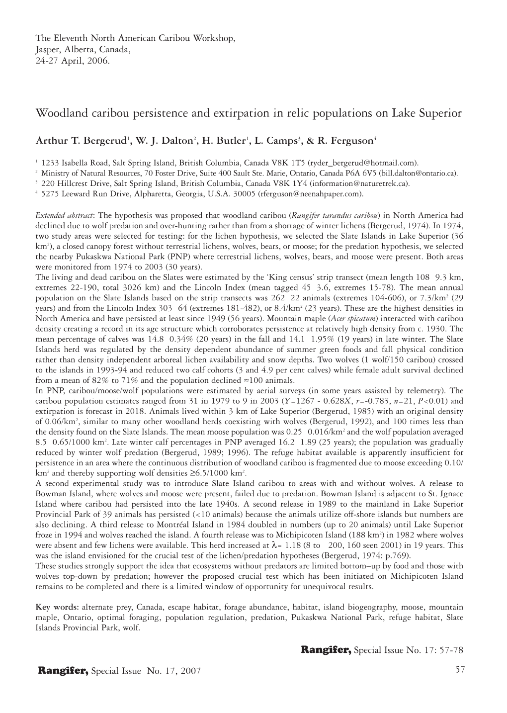 Woodland Caribou Persistence and Extirpation in Relic Populations on Lake Superior