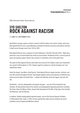 Rock Against Racism 17 June to 3 September 2016