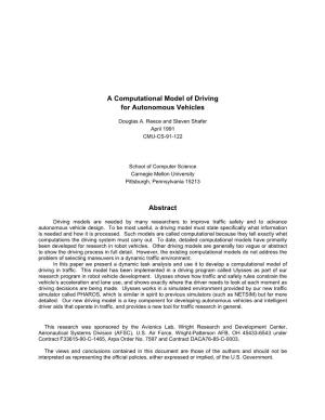 A Computational Model of Driving for Autonomous Vehicles Abstract