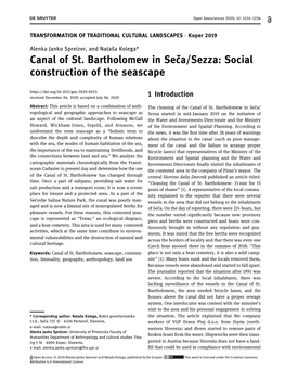 Canal of St. Bartholomew in Seča/Sezza: Social Construction of the Seascape