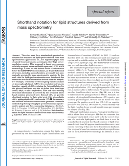 Shorthand Notation for Lipid Structures Derived from Mass Spectrometry
