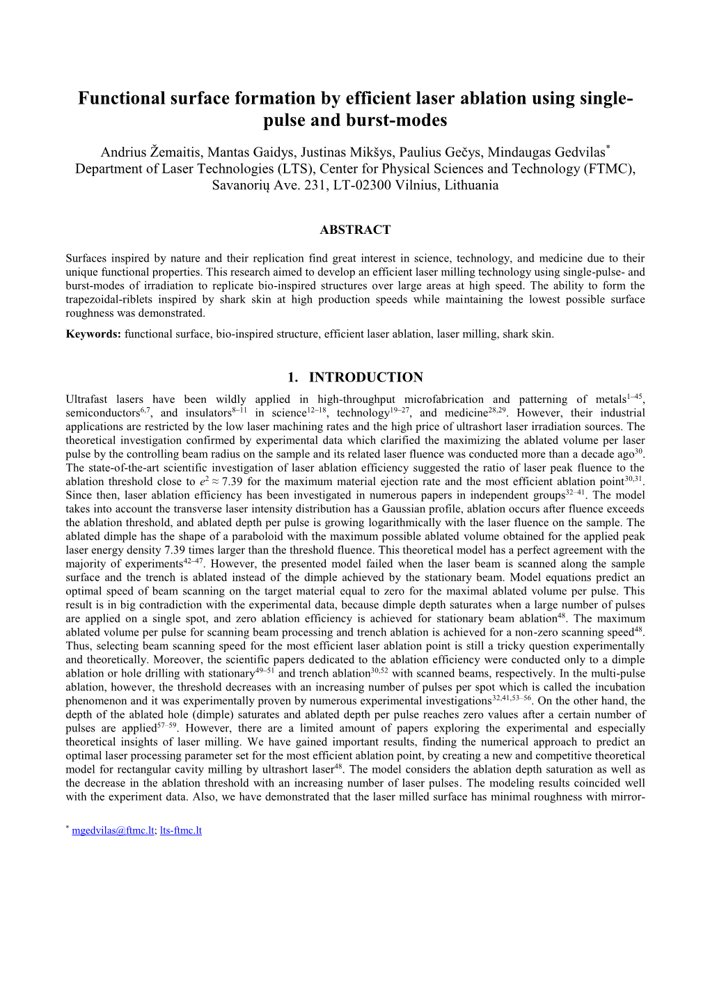 Functional Surface Formation by Efficient Laser Ablation Using Single- Pulse and Burst-Modes