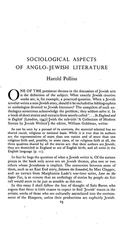 Sociological Aspects of Anglo-Jewish Literature