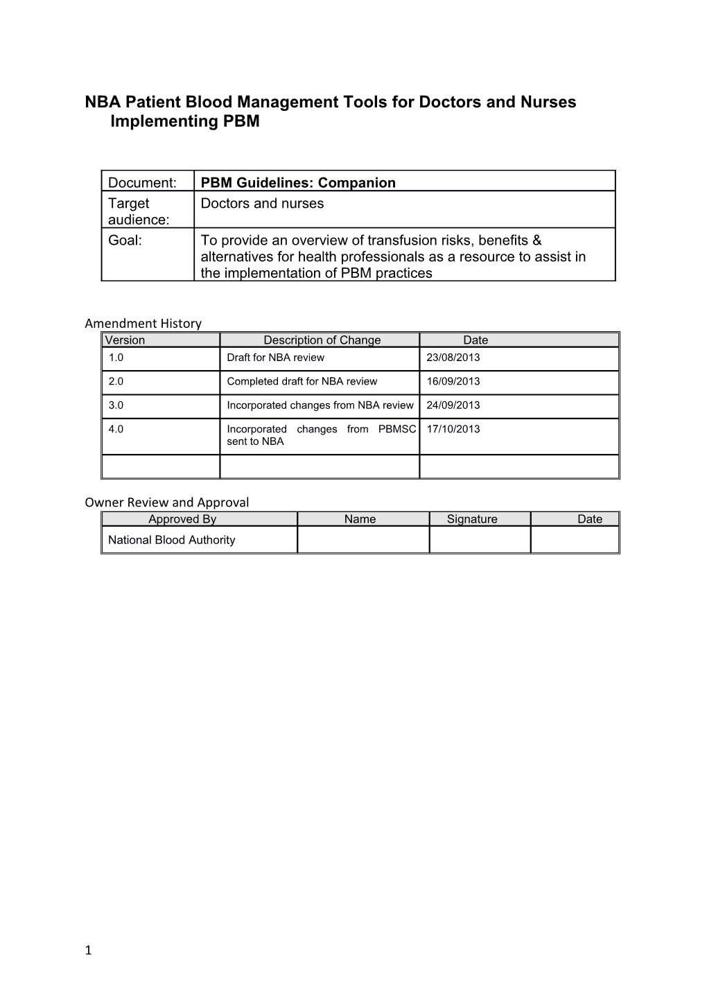 NBA Patient Blood Management Tools for Doctors and Nurses Implementing PBM