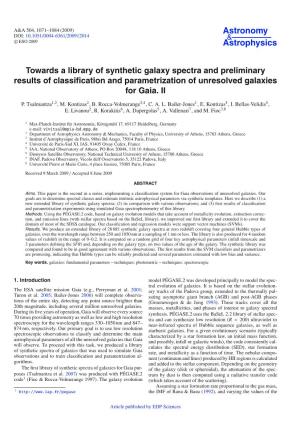 Towards a Library of Synthetic Galaxy Spectra and Preliminary Results of Classiﬁcation and Parametrization of Unresolved Galaxies for Gaia