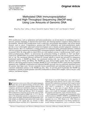 Methylated DNA Immunoprecipitation and High-Throughput Sequencing (Medip-Seq) Using Low Amounts of Genomic DNA