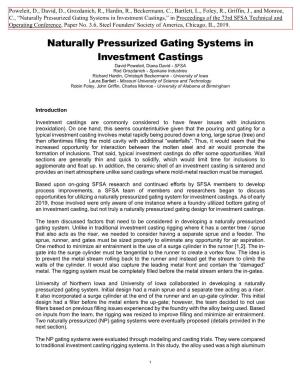 3.6 Naturally Pressurized Gating Systems in Investment Castings