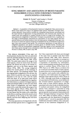 Song Mimicry and Association of Brood-Parasitic Indigobirds (Vidua) with Dybowski's Twinspot (Eustichospiza Dybowskii)