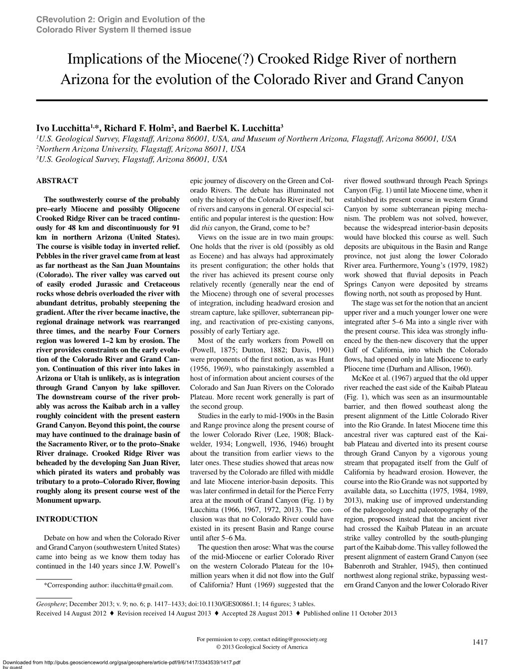 Implications of the Miocene(?) Crooked Ridge River of Northern Arizona for the Evolution of the Colorado River and Grand Canyon