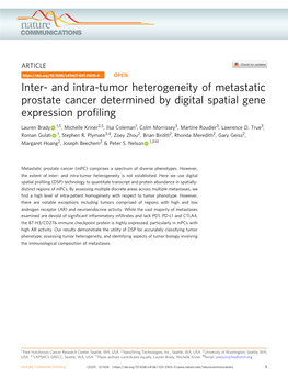Inter- and Intra-Tumor Heterogeneity of Metastatic Prostate Cancer Determined by Digital Spatial Gene Expression Proﬁling