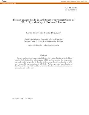 Tensor Gauge Fields in Arbitrary Representations of GL(D,R)