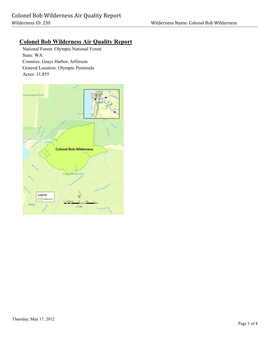 Colonel Bob Wilderness Air Quality Report, 2012
