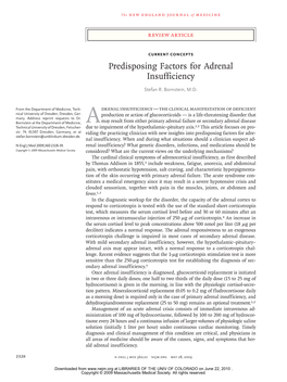 Predisposing Factors for Adrenal Insufficiency