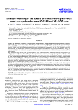 Multilayer Modeling of the Aureole Photometry During the Venus Transit: Comparison Between SDO/HMI and Vex/SOIR Data C