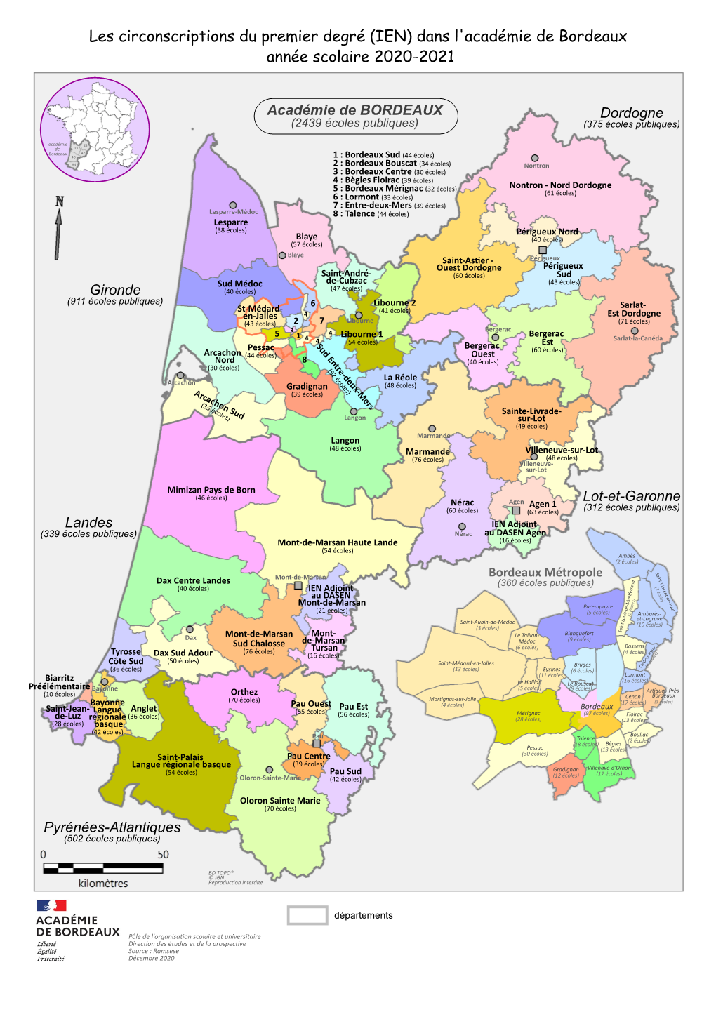 Les Circonscriptions Du Premier Degré (IEN) Dans L'académie De Bordeaux Année Scolaire 2020-2021